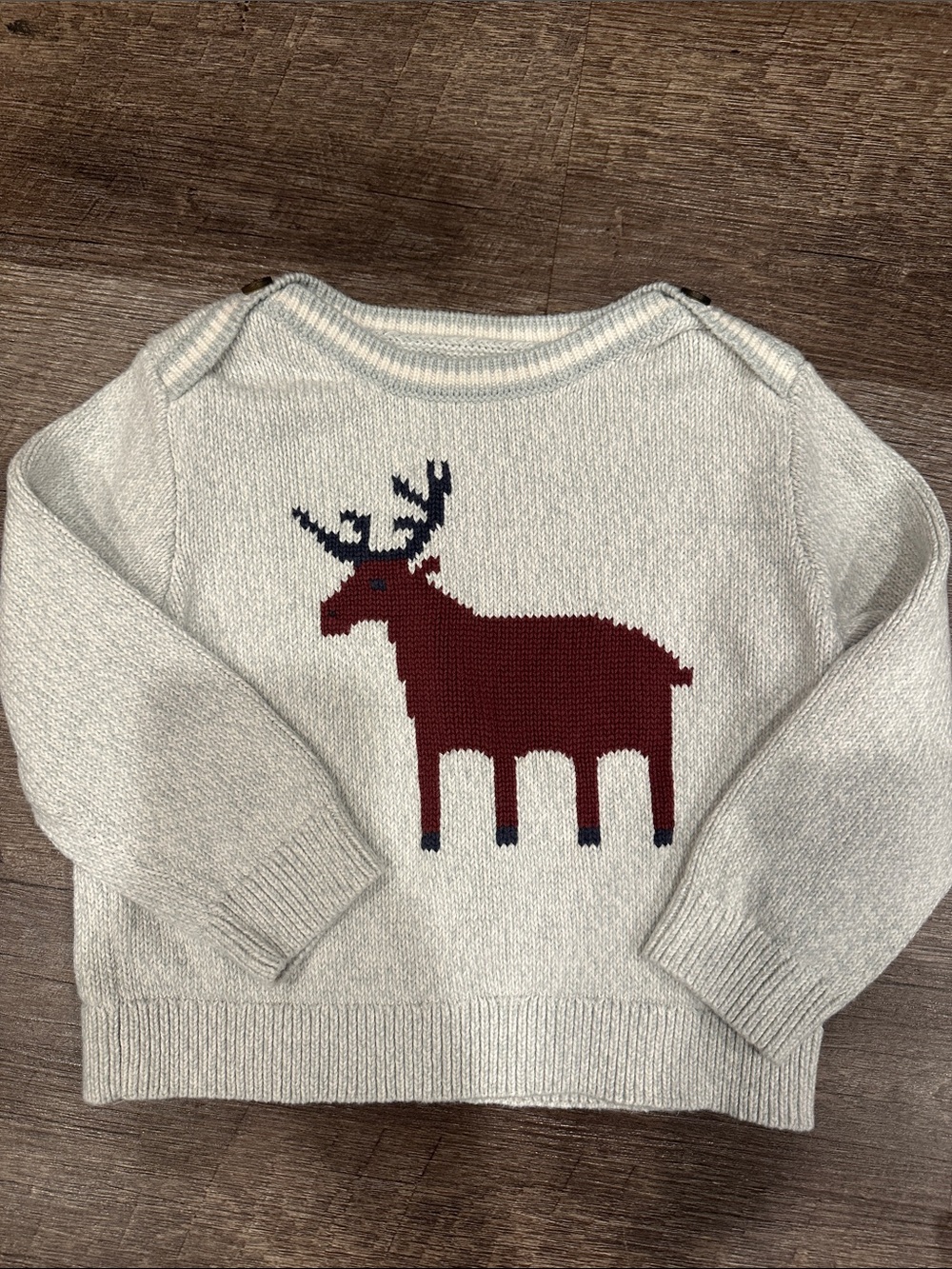 Tea Collection Cream Sweater with Red Moose and Navy Antlers